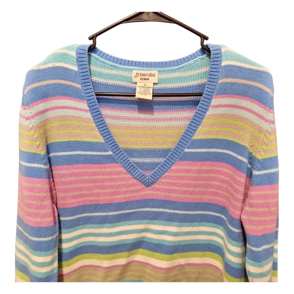 Vintage 90s V Neck Pastel Striped Spring Sweater Size Xl Coastal Grandmother - Picture 4 of 6